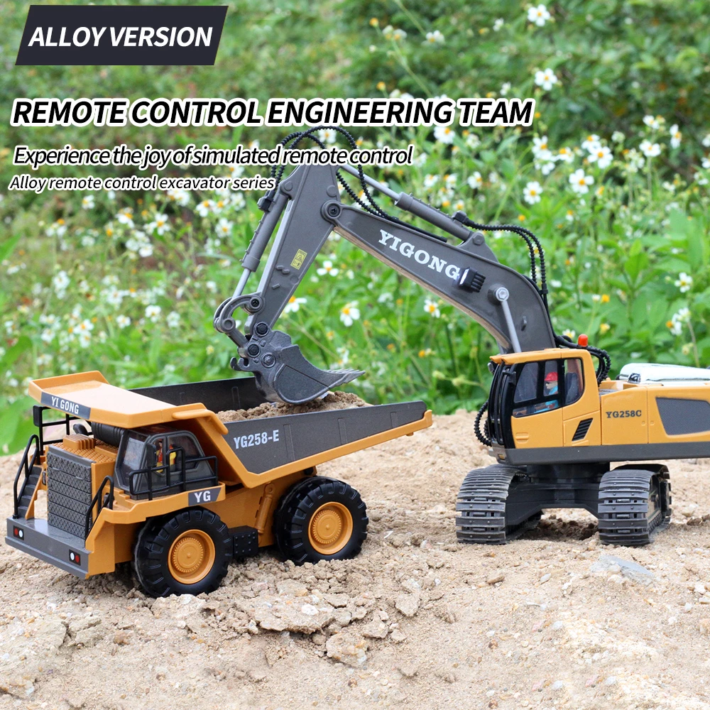 11 Channel RC Alloy Excavator 2.4G Radio Remote Control Bulldozer Engineering Car Dump Truck Toys for Boys Children\'s Gifts