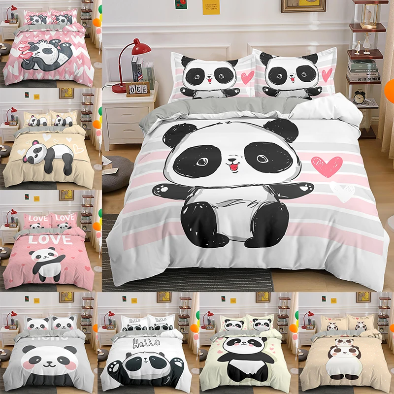 

Cute Panda Printed Bedding Set 2/3Pcs Bedclothes Soft Duvet Cover Set Comforter Bedding Sets Single Twin King Queen Size Bedding