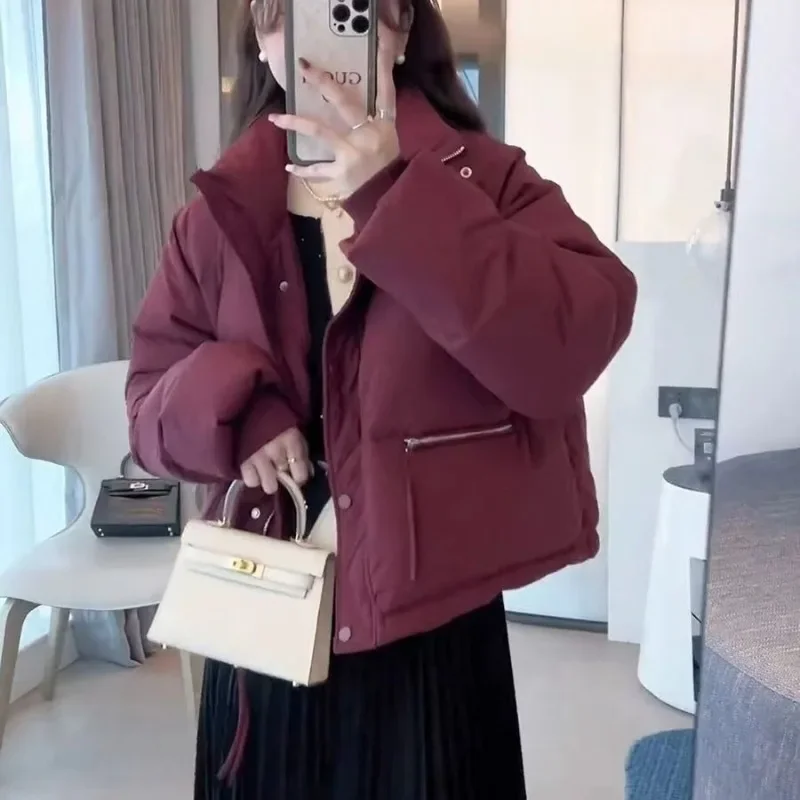 Winter Fashion Short Padding Jacket Women's Cotton Coat Stand Collar Zippers Long Sleeves Solid Parkas Casual Women Clothing