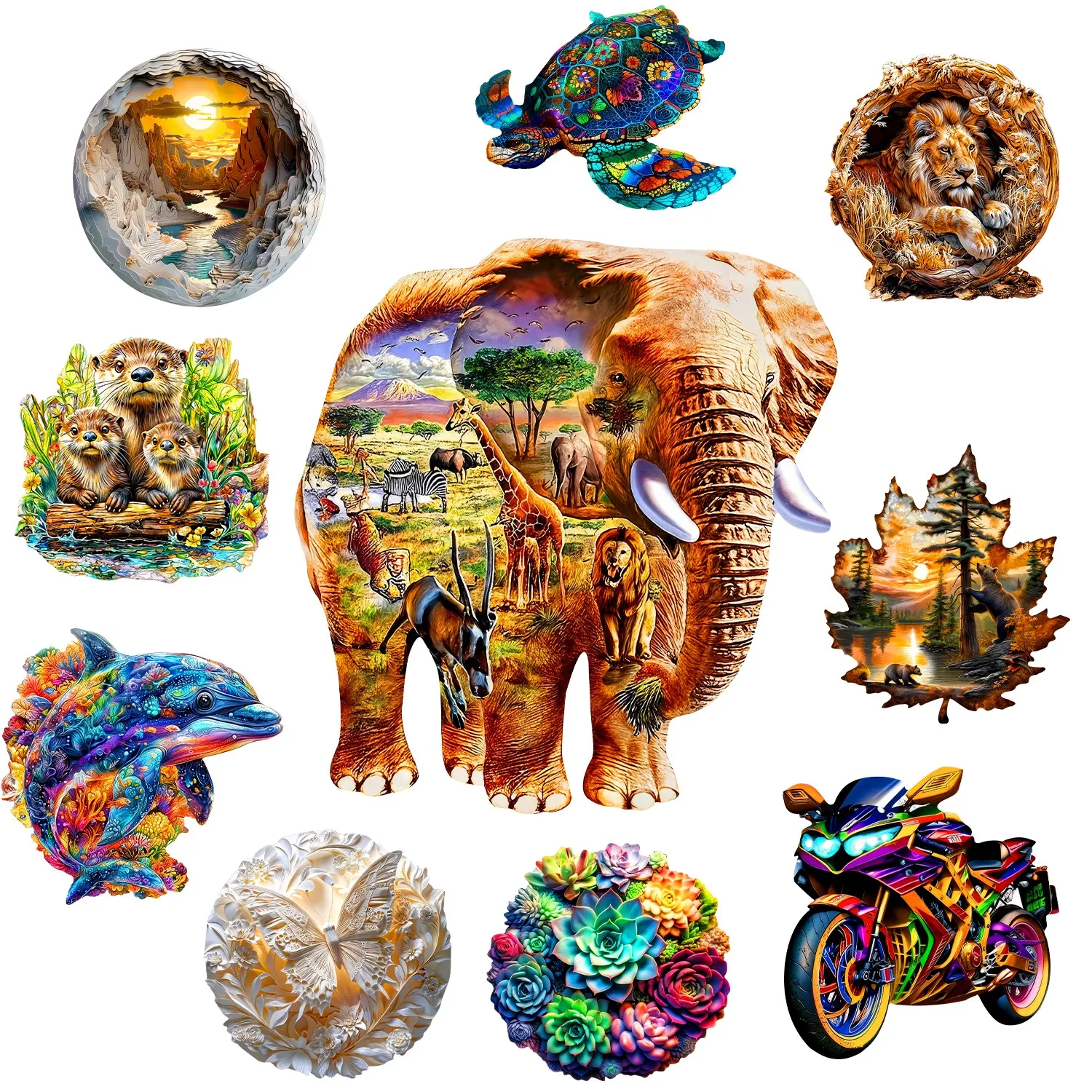 The Elephant Home Theme Wooden Jigsaw Puzzle Wooden Decor Painting Christmas and Halloween Gift Toy for Teen and Kid