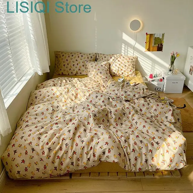 

New Printed Cotton four-piece bedding bed linen bed sheet simple three-piece dormitory set