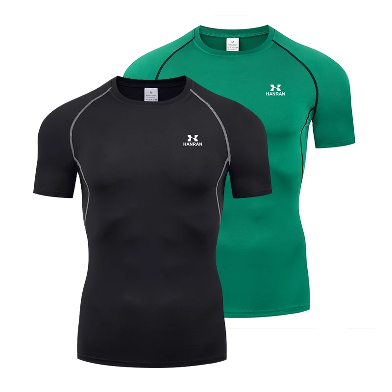 

HANRAN Compression T Shirt Men Short Sleeve Sport Tees Fitness Running Sportswear Men Gym Elastic Quick Dry Jogging T-shirt Tops