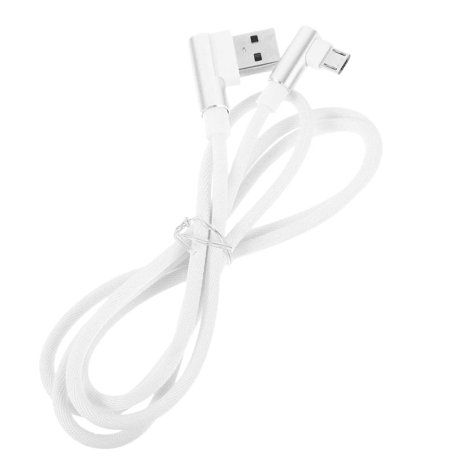 

1M Flexible Micro USB Cable 90 Degree L Type Braided Nylon High Speed Sync Cord for Mobile Phone White