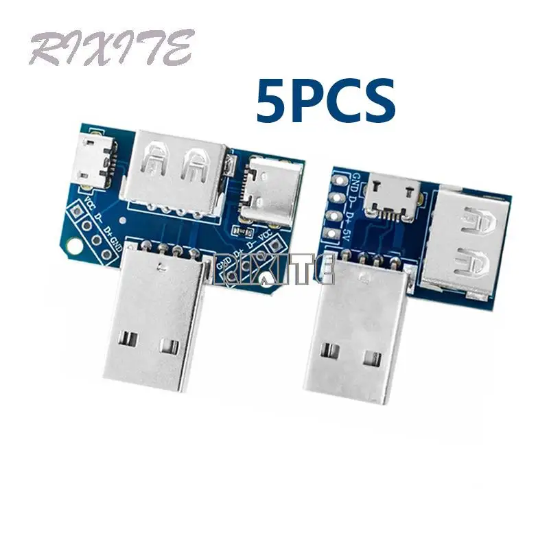 5ชิ้นสวิตช์บอร์ดหัวต่อ USB ขั้วต่อ USB ตัวผู้กับ Type-C Micro ทีเสียบยูเอสบี2.54-4P การถ่ายโอน papan ujian แผ่นอะแดปเตอร์ USB XY-USB4