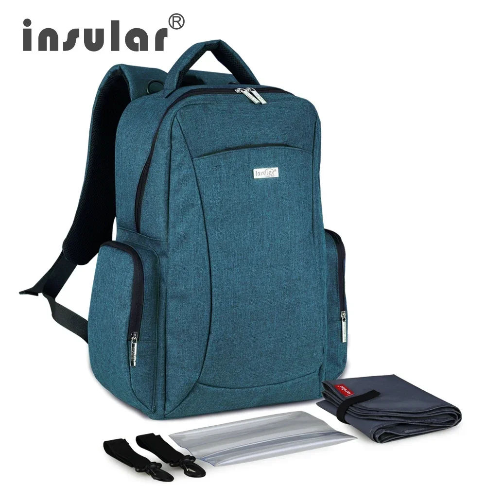 Insular Multifunktionaler Baby-Wickeltaschen-Rucksack mit großer Kapazität, Mama-Tasche, Windeltasche, Rucksack, inklusive Kunststoff-Serviettenbox