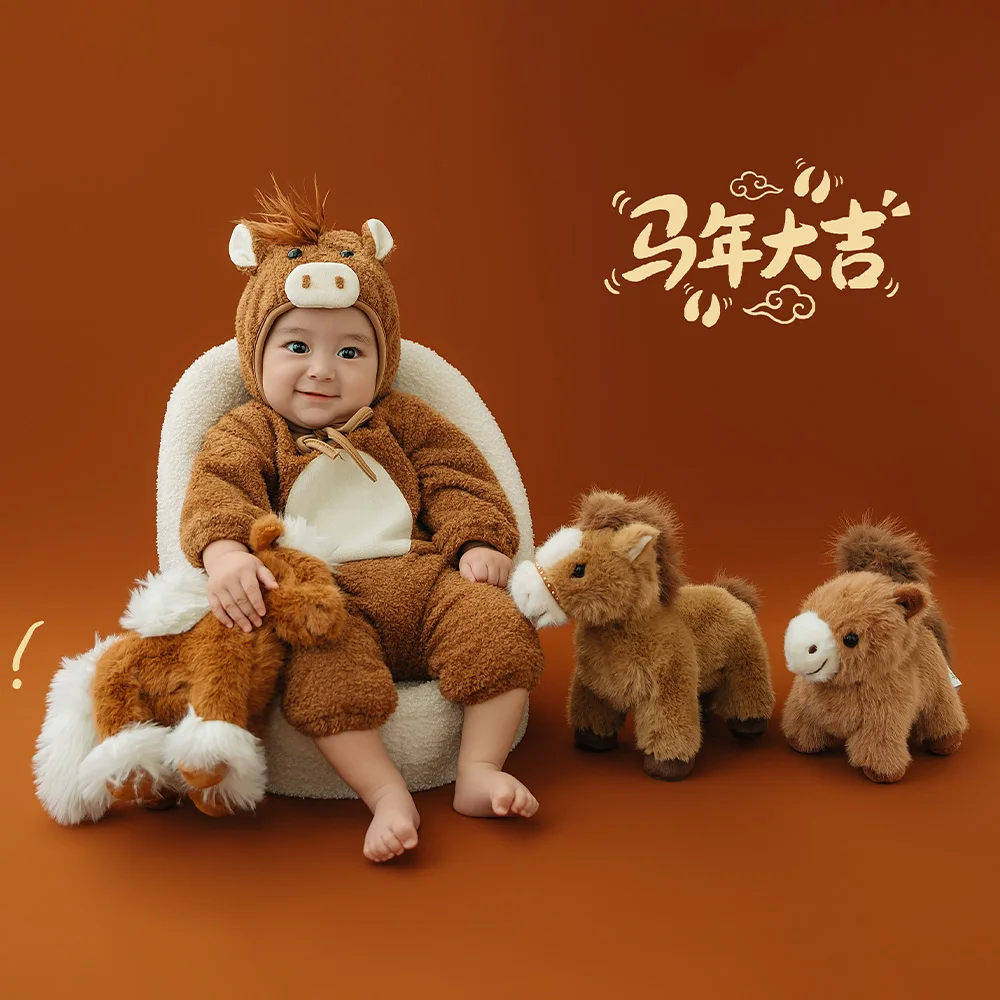 Year of the Horse Theme Photography Props 100 Days Baby Costume Plush Horse Doll Decor for Studio Professional Scene Photo Props