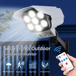 LED Solar Light Motion Sensor Simulation Monitoring Lamps Outdoor Solar Floodlight IP65 Waterproof Wall Light 3 Modes for Garden