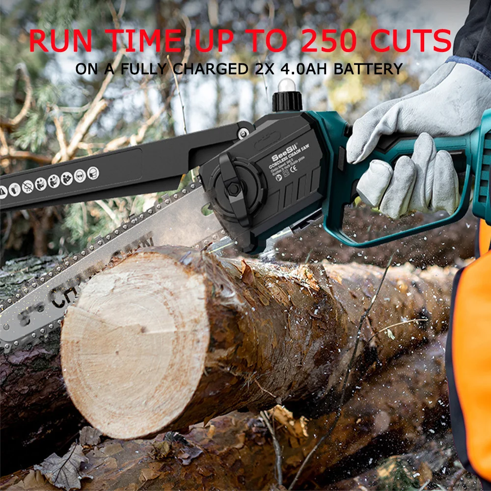 SEESII 8 Inch Brushless Electric Chainsaw Mini Cordless Chainsaw Wood Cutter Pruning Garden Power Tools For Makita 18V Battery