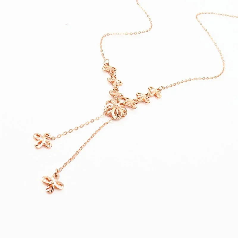 New 585 Purple Gold Necklace Luxury Flower Chains Tassel 14K Rose Gold Pendant Romantic Sweet Engagement Party Jewelry