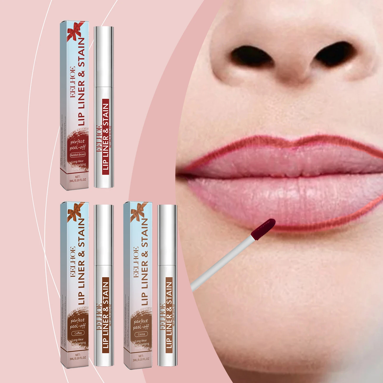 Eelhoe Peel off Lip Stain 3color Matte Waterproof Long Lasting Non-stick Cup Moisturizing Natural Contour Lip Liner Cosmetics:Eelhoe Peel off Lip Stain 3color Matte Waterproof Long Lasting Non-stick Cup Moisturizing Natural Contour Lip Liner Cosmetics