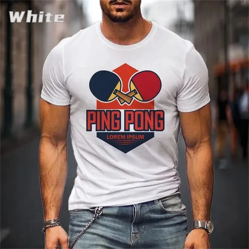 New Summer Men\'s Pingpong Pattern Sports T-shirt 3D Printing Table Tennis Tee Tops Casual Round Neck Short-sleeved Funny Tshirts