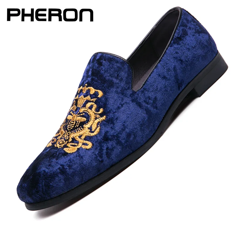 2024 Wedding Dress Shoes Casual Men Loafers New Big Size Lazy Peas shoes Embroidery Moccasins Shoes Suede Leather shoes Zapatos