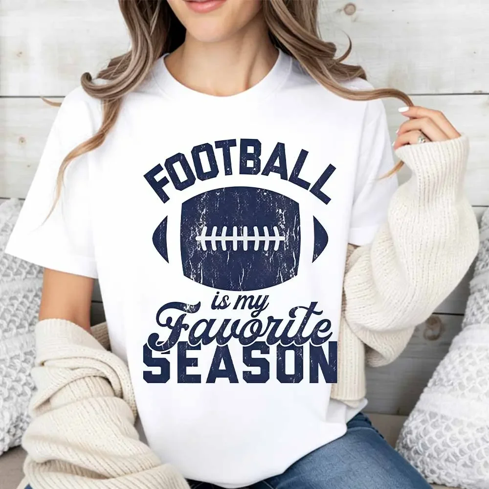 Football Is My Favorite Season Print T Shirt Women Casual Short Sleeve Top Summer Basic Tee Fashion Trendy Graphic Tee