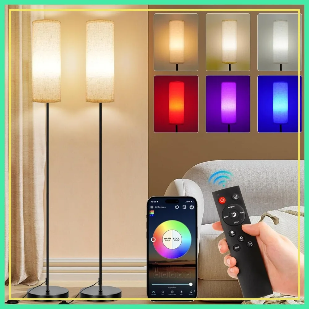 

2 Pack Floor Lamps for Living Room, Dimmable Color & Brightness, Tall Standing Lamp with Remote, Beige Shade 9W LED