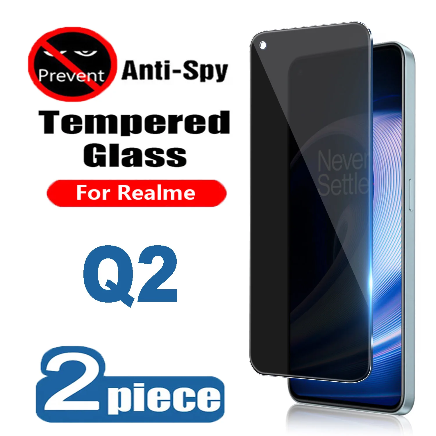 

2PCS Privacy Screen Protectors For Realme Q2 Anti-spy Tempered Glass Films