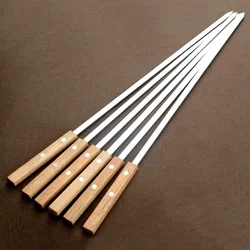 Kabob Skewers 55cm Flat Stainless Steel BBQ Skewer with Wooden Handle Reusable Barbecue Skewers Flat Stick Row Kebab Maker