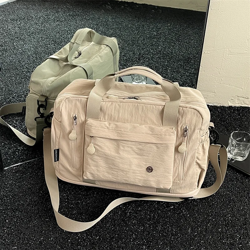 Women Nylon Duffle Bag Large Capacity Travel Tote Handbag Multi Pocket Weekend Bag Crossbody Purse with Adjustable Strap Daily