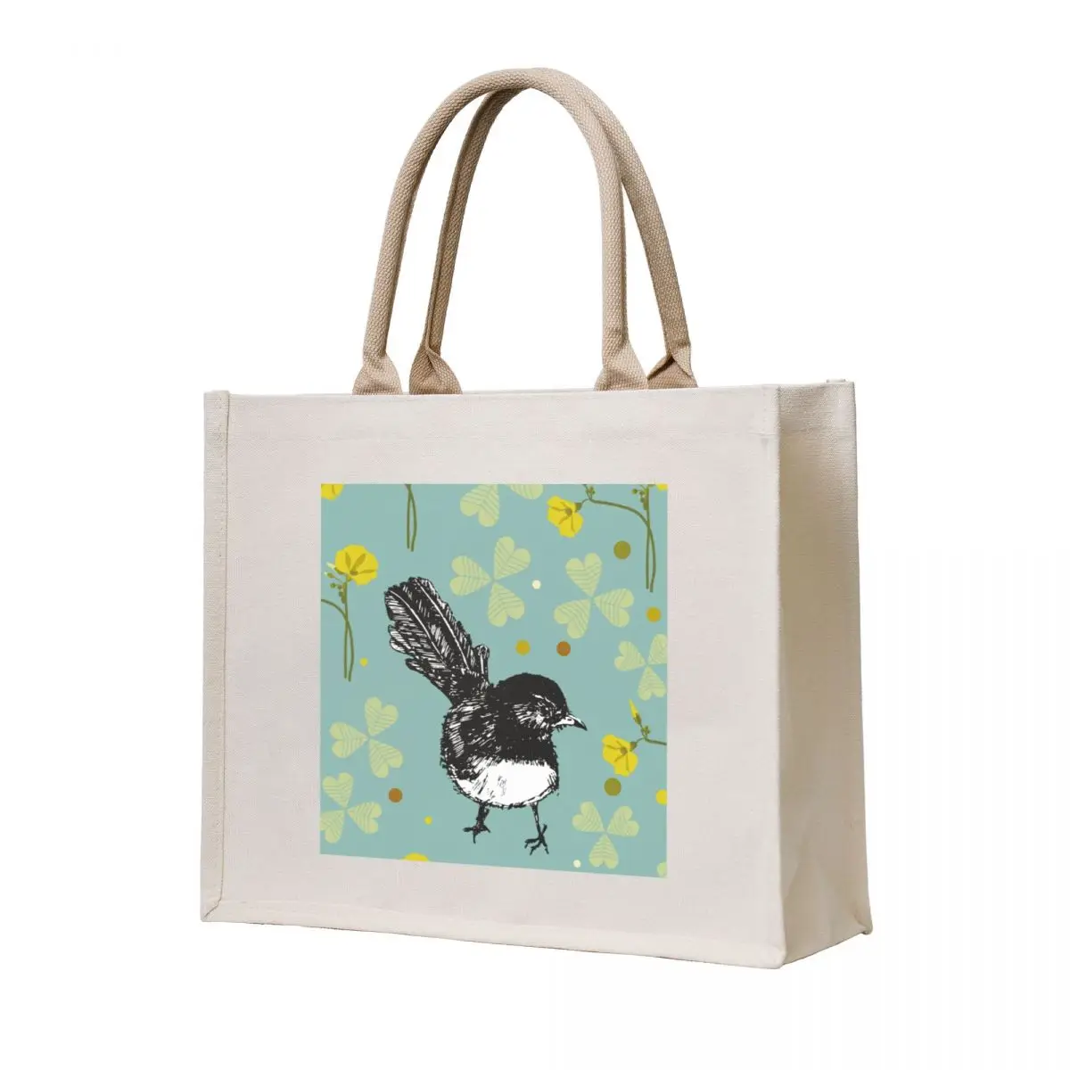 

Willy Wagtail on blue sourgrass background Tote Bag Women's shopper Canvas foldable reusable bag