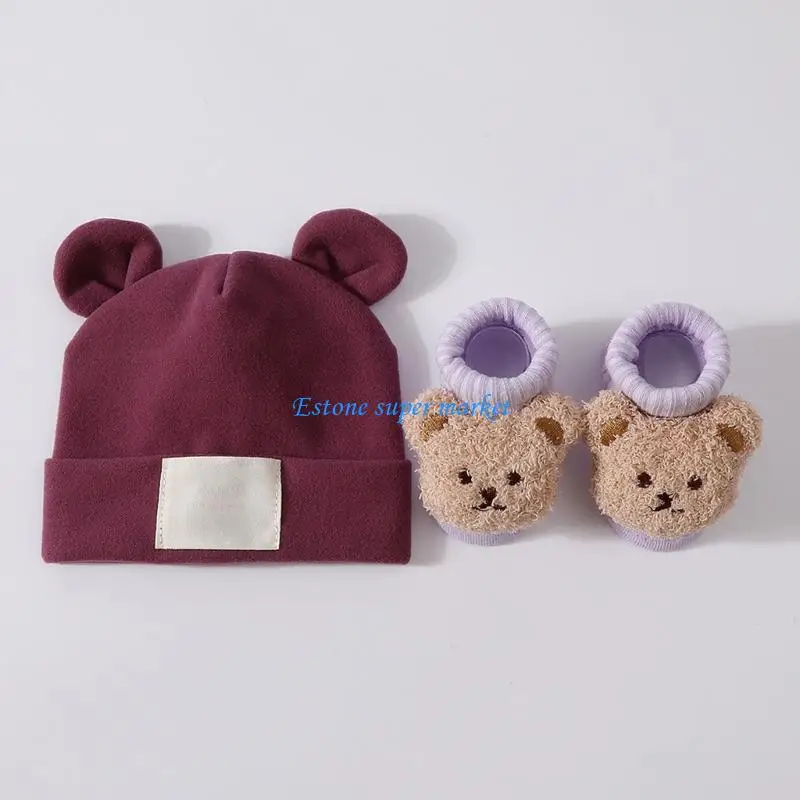 090B قبعة الوليد الدب نمط الجوارب نسيج القطن والبوليستر لمسة لطيفة لراحة الطفل #4