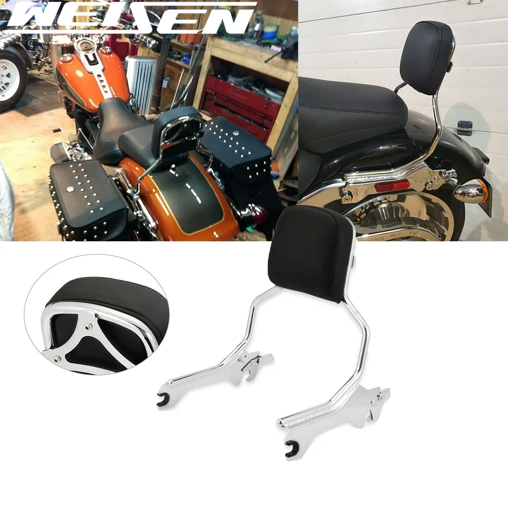 For Harley Davidson 2018-2024 FLFB FLFBS FXBR FXBRS Chrome PU Leather Passenger Sissy Bar Backrest Motorcycle Accessories