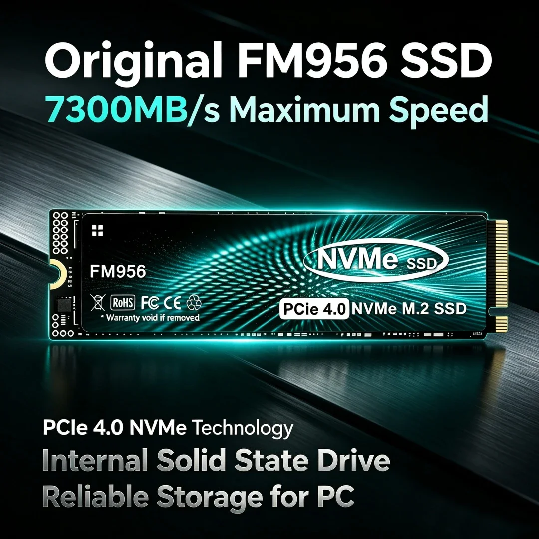 Original FM956 M.2 2280 NVMe SSD 500GB/1TB/2TB/4TB, PCIe 4.0, 7300MB/s Seq Read, Internal Storage for PC & Desktop PCs.