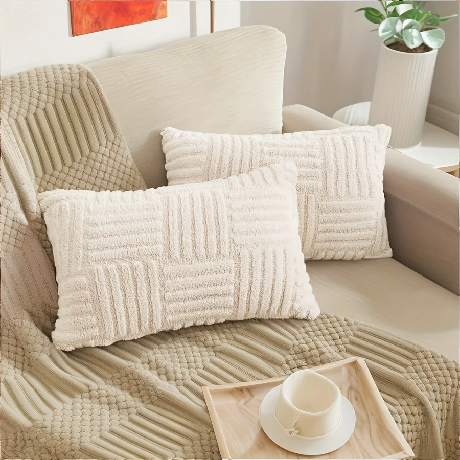 Boho Stripe Geometry Home Decorative Throw Pillow Covers, Soft Plush Couch Pillow Covers, Farmhouse Cushion Covers, 18inx18in