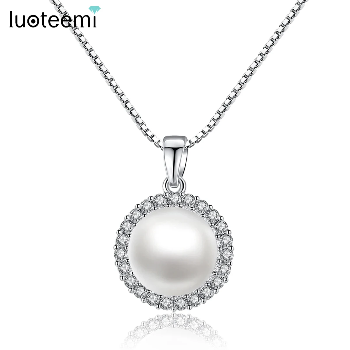 

LUOTEEMI White Created Pearl Elegant Drop Necklaces Charm Cubic Zircon Pendant Jewelry for Women Bridal Wedding Dress Decoration