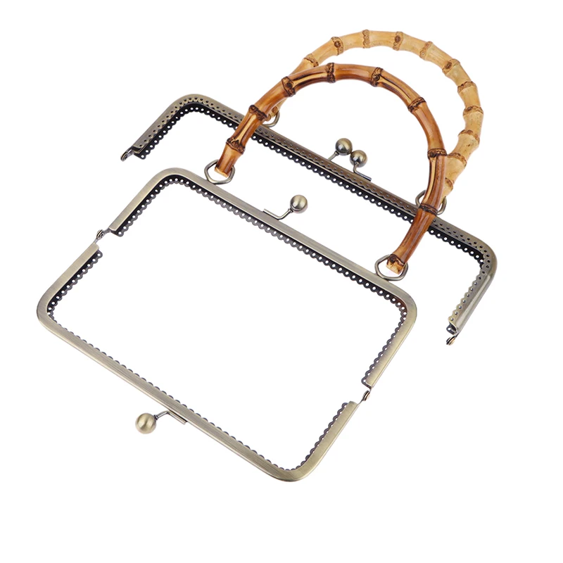 1Pcs Vintage Metal Purse Bag Frame Kiss Clasp Lock With Bamboo Handle Jewelry Clasps Sewing Fasteners Purse Making Supplies