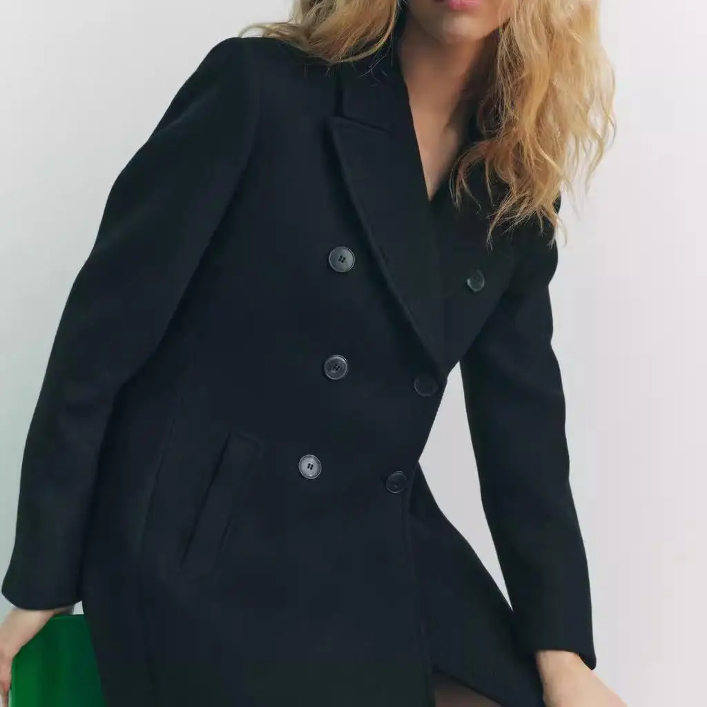 

Faionable женское свободное длинное пальто све, двухрядное пальто с отложным воротником на пуговицах, осень-зима, Новое поступление 934047