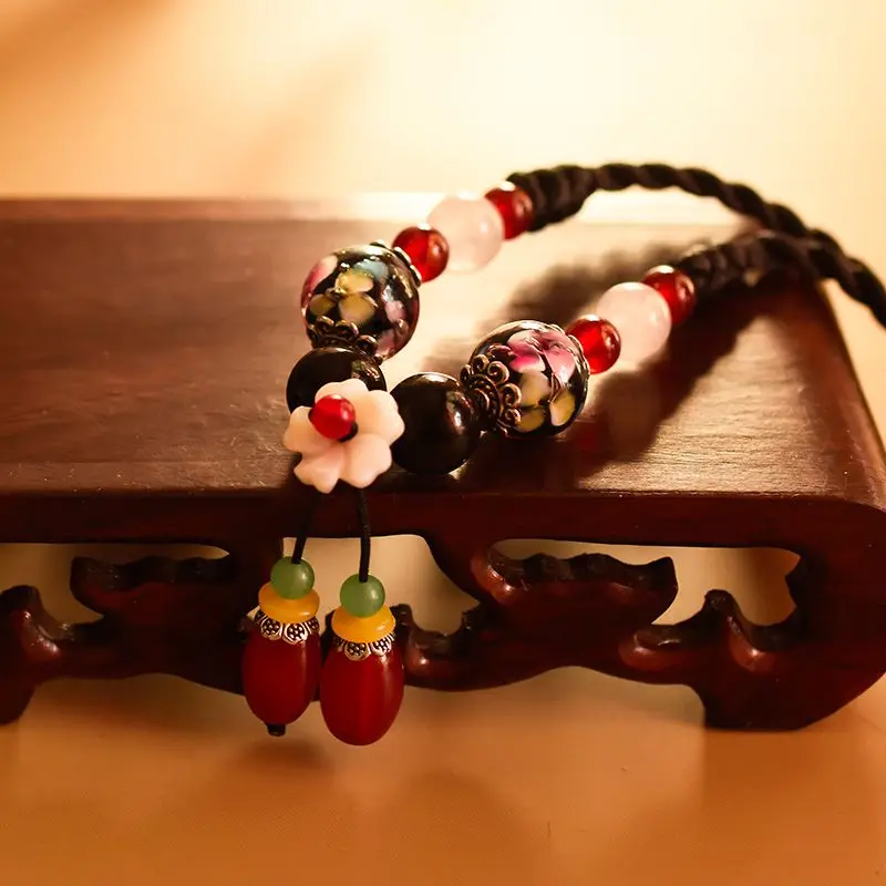 Modern Chinese Style Short Agate Adjustable Choker Ethnic Vintage Inspired Layering Necklace for Women Versatile Daily Jewelry