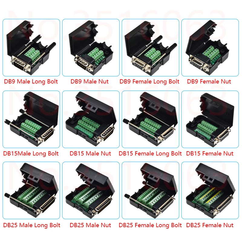 DB9/VGA15/DB15/DB25 Pin męski/żeński wtyk złącze portu szeregowego do obudowy adaptera terminala D-Sub RS232/485 kabel drutowy bez lutowania