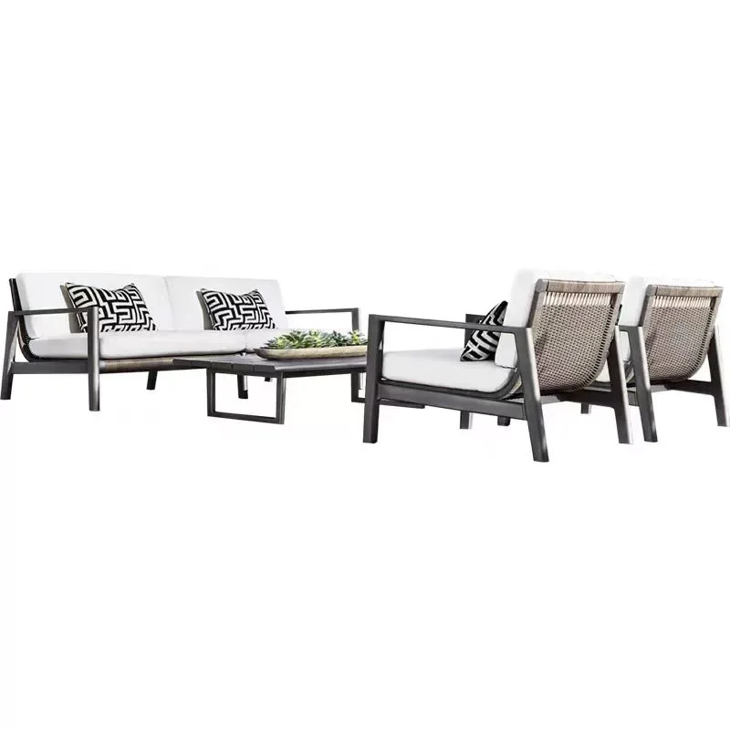 Outdoor high-end teak villa sofa hotel terrace casual rattan sofa chair, courtyard waterproof  metal sofa