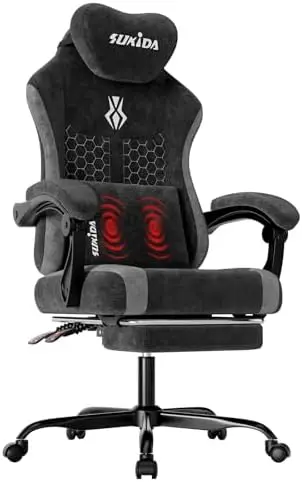 Fabric Video Gaming Chair, Ergonomic High-Back Computer Game Chairs with Large Massage Adjustable Lumbar Support