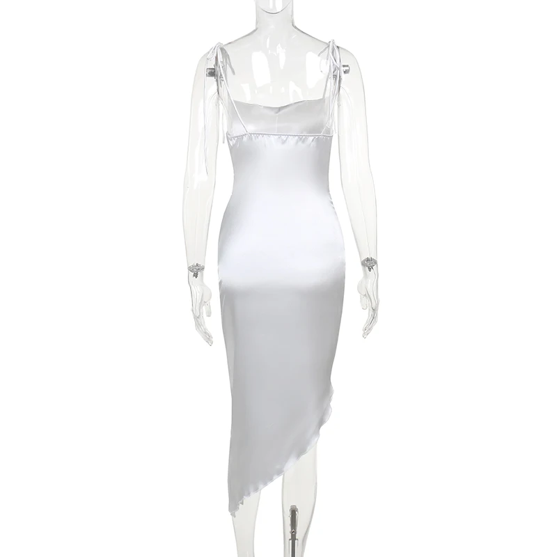 2024 New Slim Fit Long Dress With European And American Style Lrregular Casual Strap Satin Dress For Women CF24018PFO