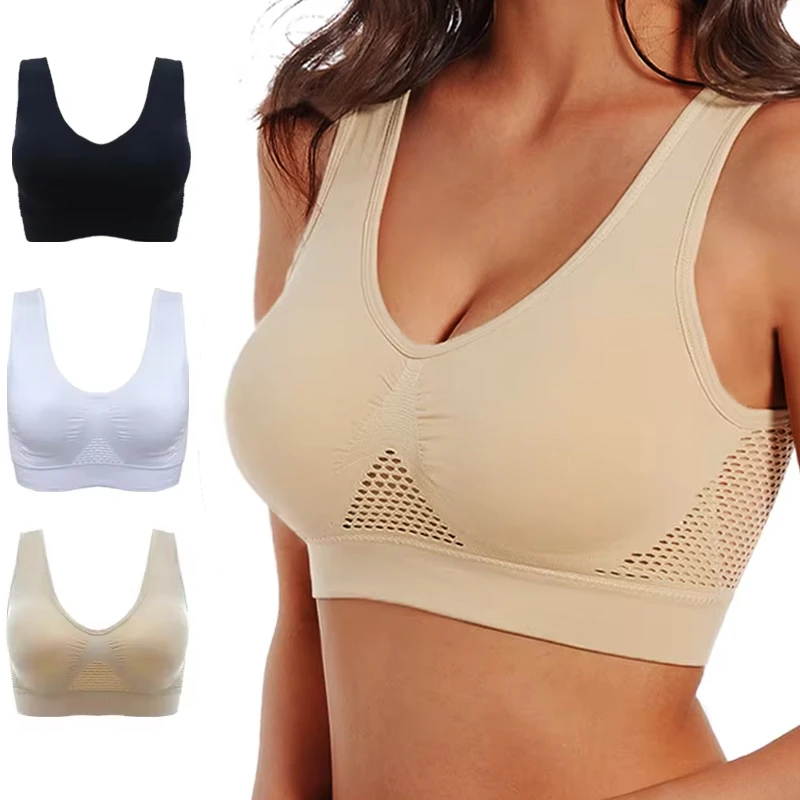 Breathable Sports Bra Top Fitness Women Brassiere Removable Padded Sport Bra Running Gym Seamless Push Up Bras