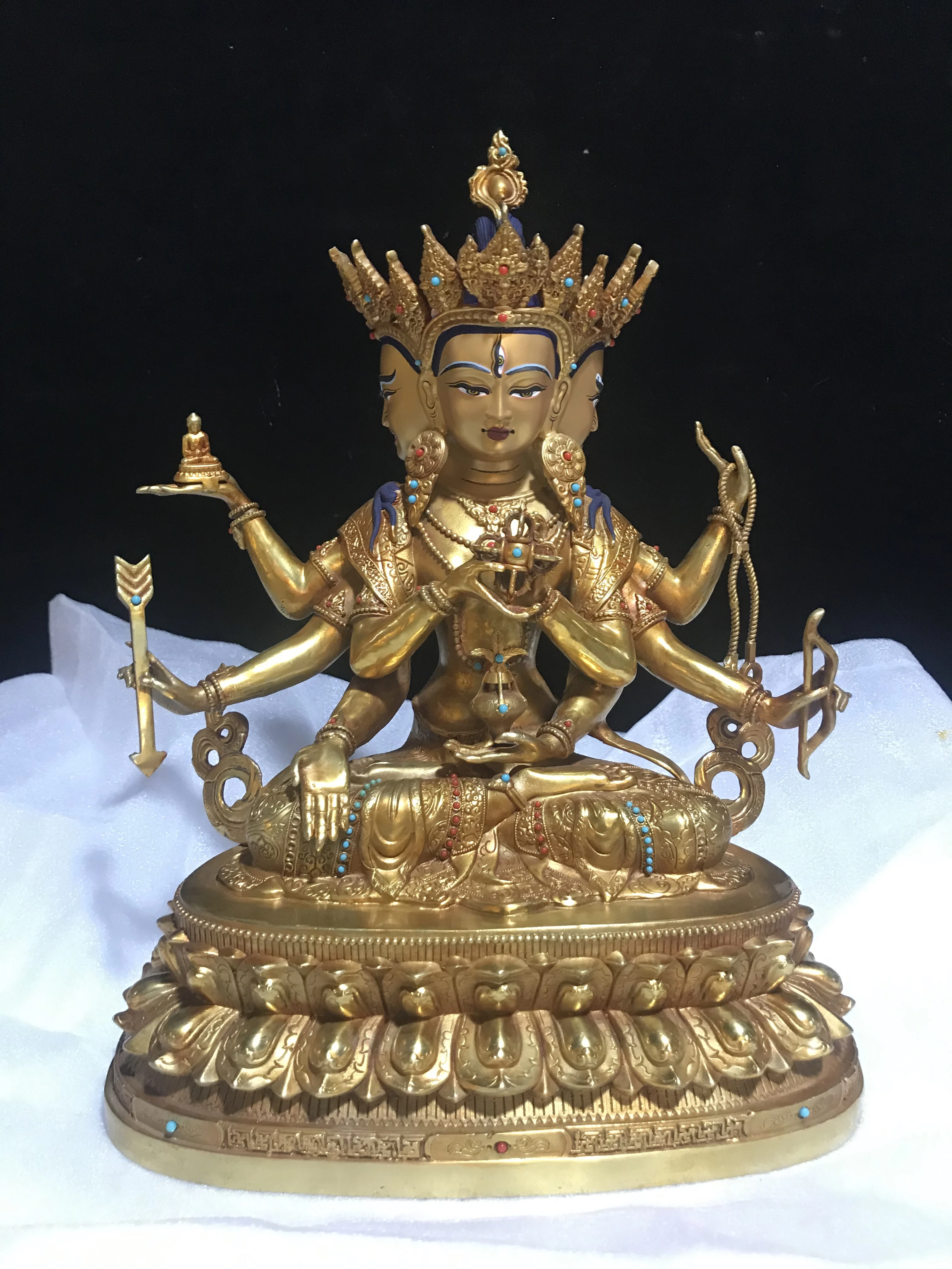 10 inch Tibetan pure copper gold-plated Zunsheng Buddha statue, one foot brass boutique Tantric copper statue ornament