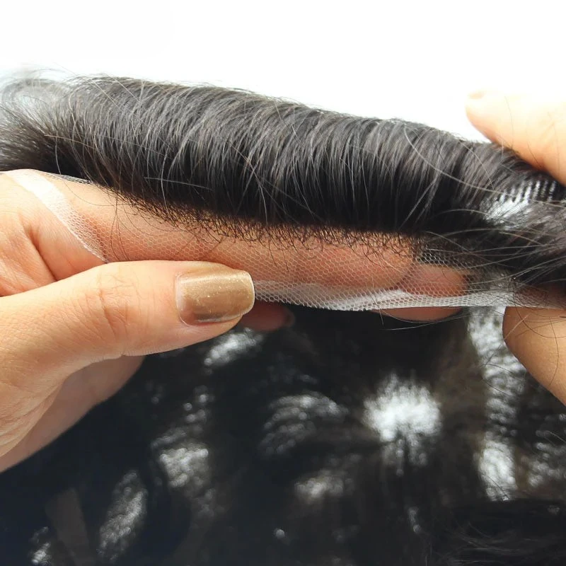 Kuin-tupé suave para hombre, Base de encaje transparente, peluca transpirable, prótesis capilar, peluca de cabello humano