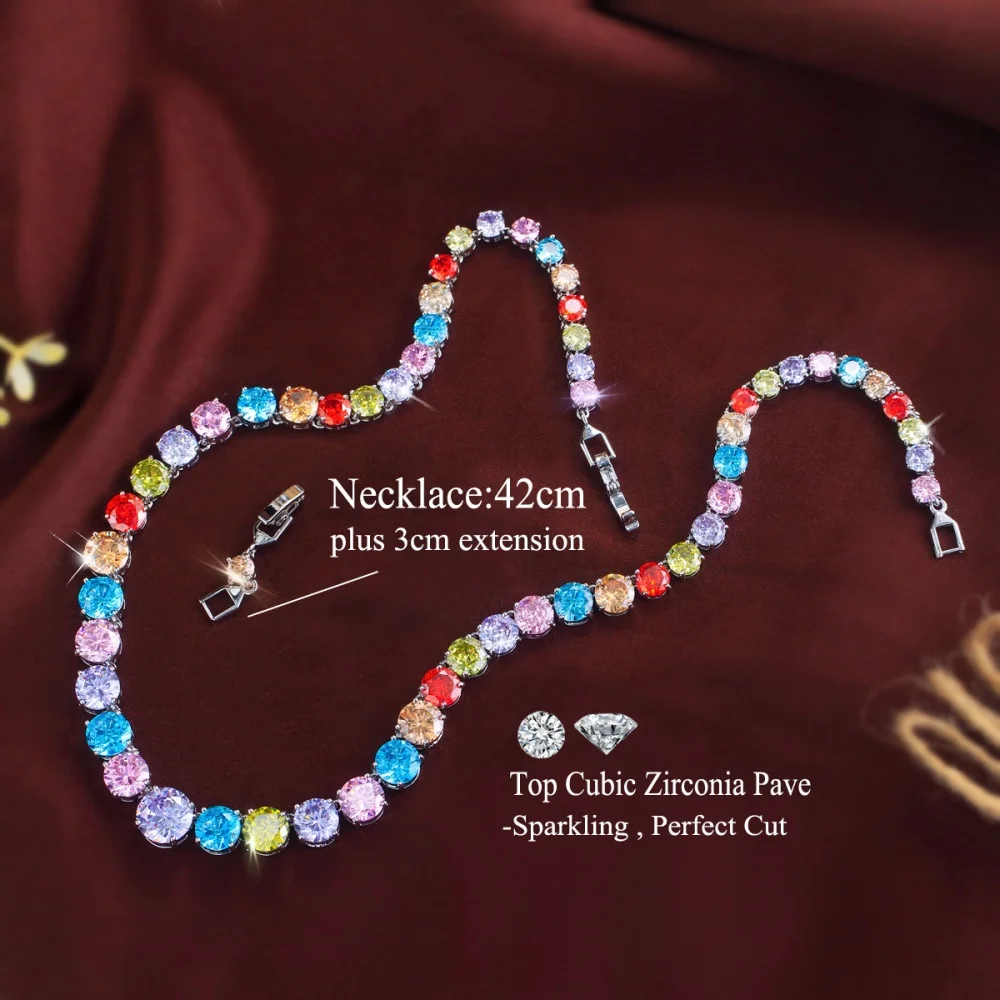 CWWZircons Rundschliff CZ Tennis-Halskette, Iced Out Einreihige Bunte Kettenhalskette für Männer und Frauen, HipHop-Schmuck Großhandel DZ0109 – Detail 1