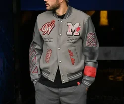 Vintage Varsity Baseball Jacket Men Embroidered Patchwork PU Leather Sleeves Spring Autumn Coat Men Bomber Jackets