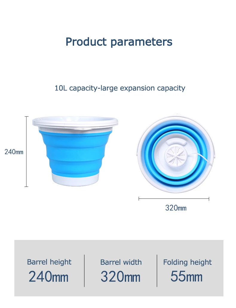 Falten Mini Waschmaschine 10L Ultraschall Reinigung Eimer Tragbare Turbo Wäsche Waschmaschine USB Powered Wäsche Maschine Für Reise