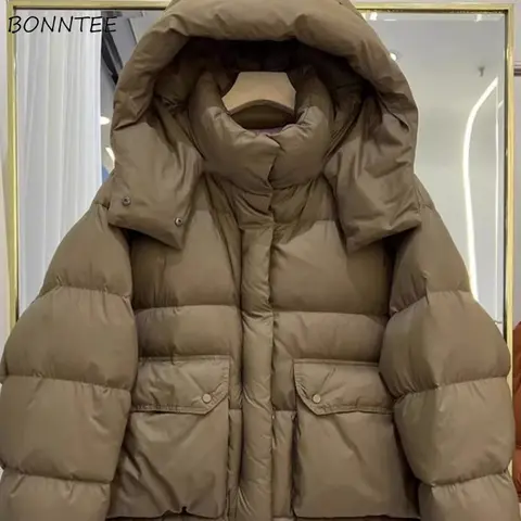 후드 파카 여성 가을 ​​겨울 따뜻한 느슨한 모든 경기 빵 옷 세련된 솔리드 포켓 지퍼 업 버튼 캐주얼 streetwear 유지