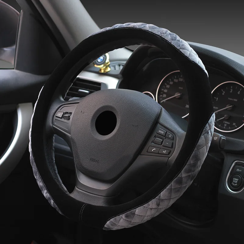 

38cm Winter plush steering wheel cover Winter warm and non slip handlebar cover Automotive interior modification