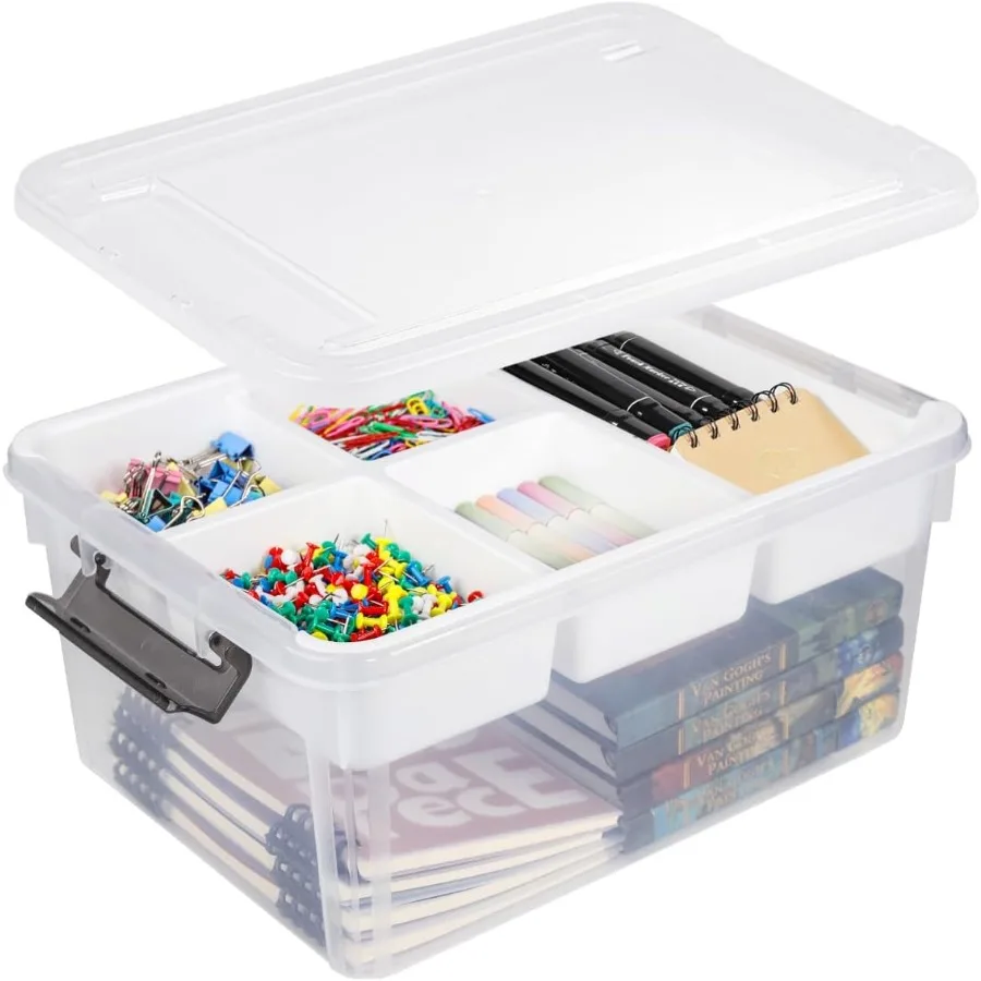 

17 QT Plastic Storage Bin with Lid Clear Organizing Container with Removable Tray Multipurpose Stackable Storage Box for Home O