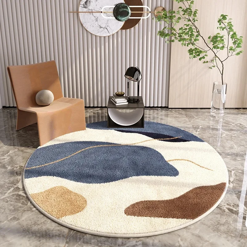 VIKAMA Round Area Rug Modern Abstract Geometric Terracotta Line Pattern Non Slip Circle Carpet for Living Room Bedroom