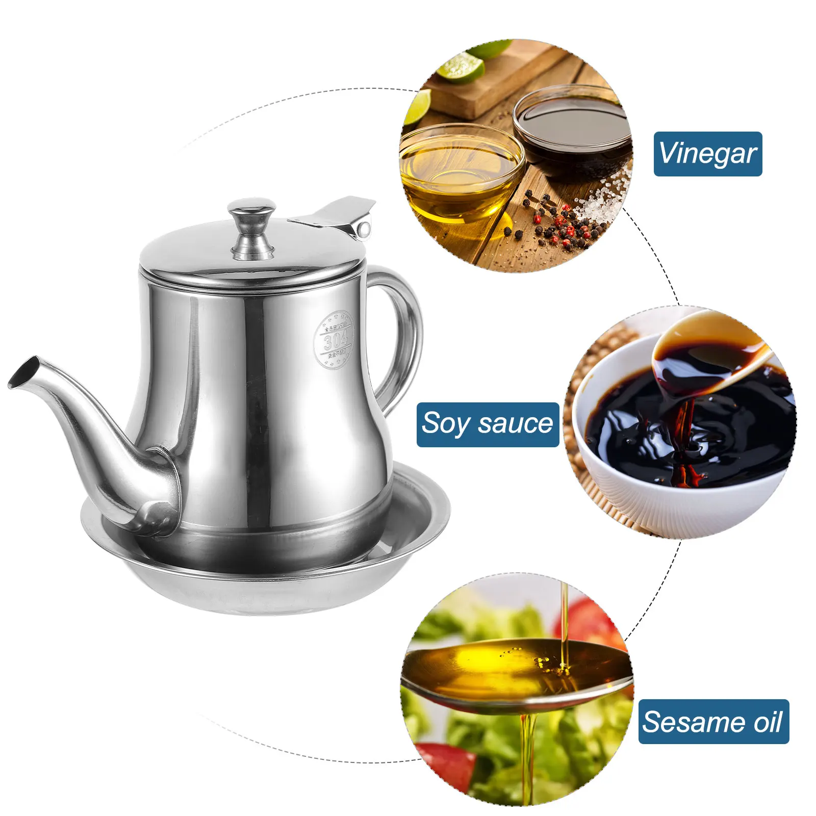 

Stainless Steel Oil Pot 24a 304 Soy Sauce Container Filter Mesh Dispensing Bottle Vinegar Olive Cooking Oil Storage Kitchen Tool