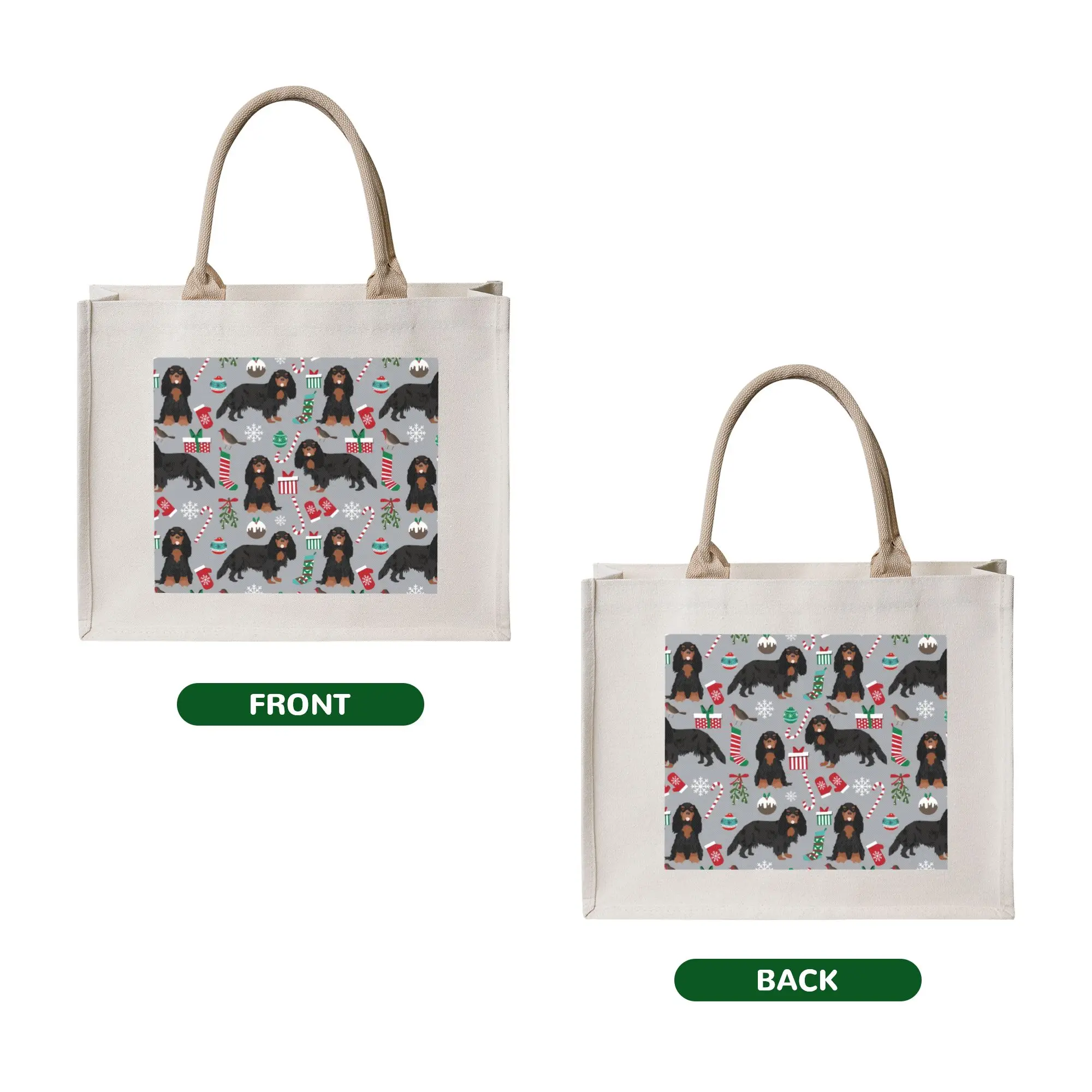 Reusable Cavalier King Charles Spaniel Christmas Gifts  Shopping Bag Women Tote Bag Portable Pet Dog Grocery Shopper Bags