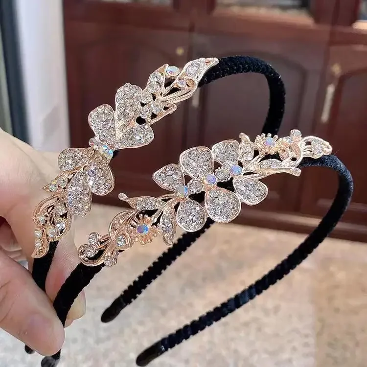 9 Styles New Bowknot Maple leaf Gem Headbands For Women Girl Diamond Rhinestone Woman Accessori Geometric Flower Thin Hairbands