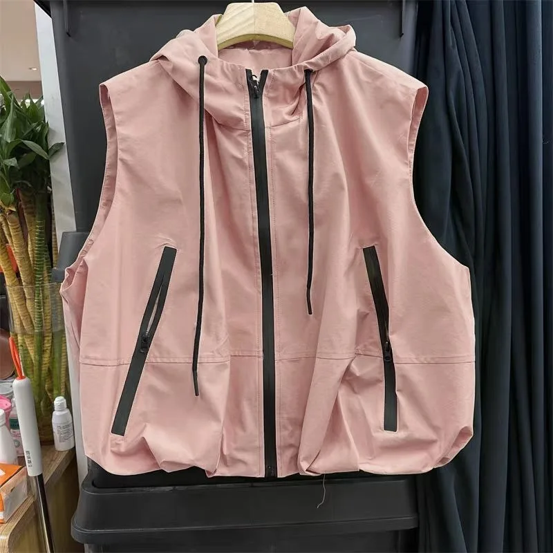 Women's Vests Spring Summer New Stacked Small Crops Hundreds Hooded Punching Jacket Workwear Horse Clip Vest Fashion Tide