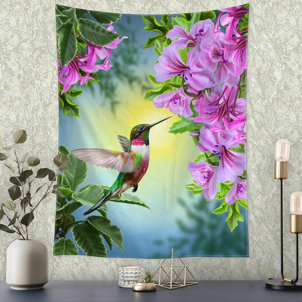 Hummingbirds And Azaleas Tapestry Wall Hanging Hippie Minimalist Modern Art Bohemian Living Room Home Decor