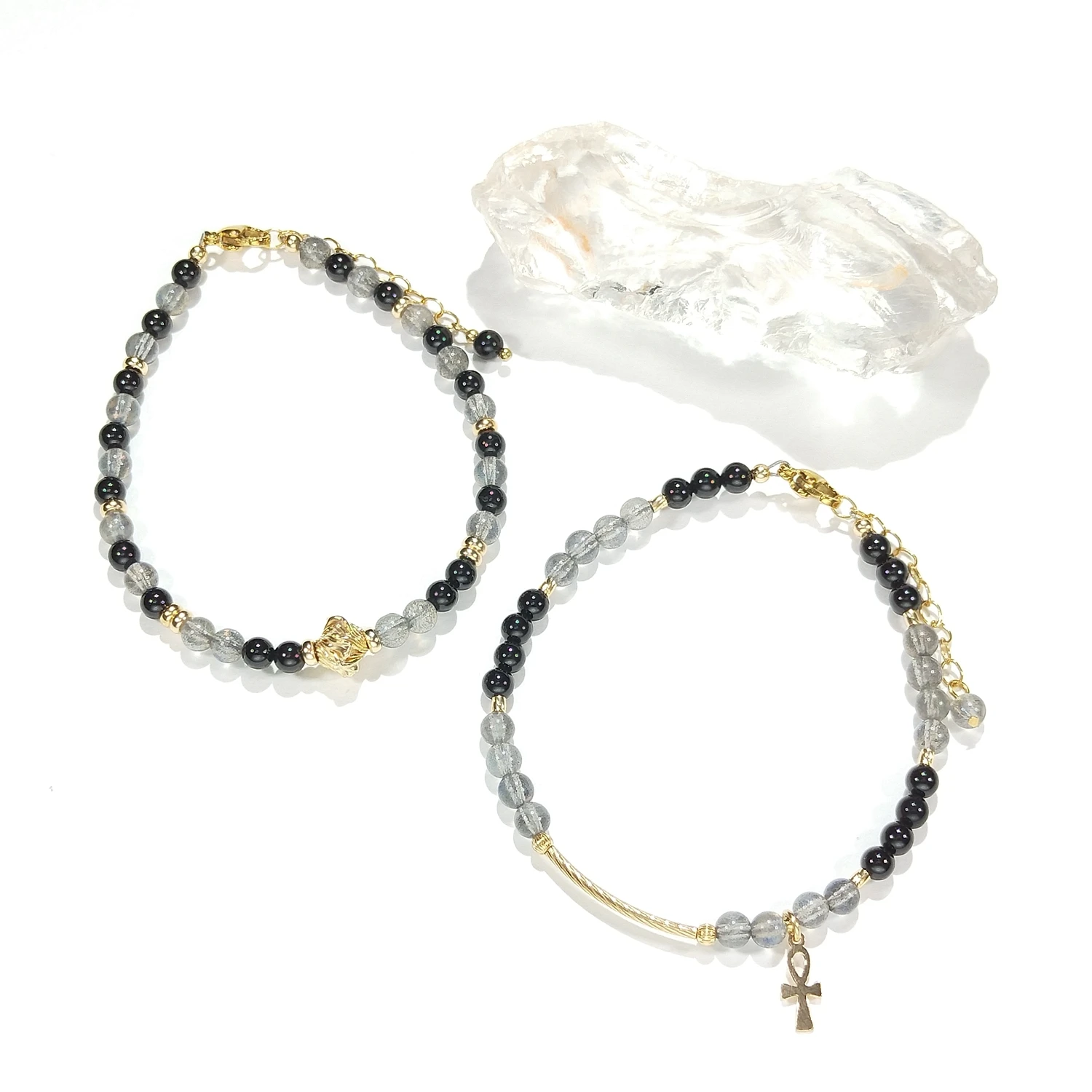 

Lii Ji Natural Black Tourmaline Labradorite 4mm American 14K Gold Filled Bracelet Handmade Fashion Jewelry